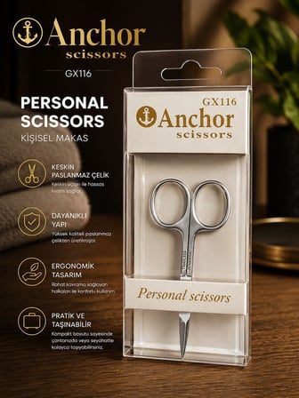 Anchor GX107 Paslanmaz Çelik Tırnak Makası Seti, Büyük ve Küçük Boy, Zincir Askılı, 2'li Profesyonel Kesici