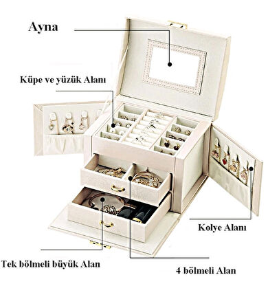 Premium Anahtarlı Kilitlenebilir Mücevher Takı Kutusu Yüzük - Altın - Bilezik - Küpe - Kolye - Mücevher Kutusu