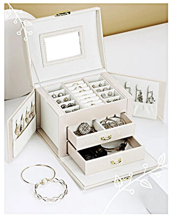 Premium Anahtarlı Kilitlenebilir Mücevher Takı Kutusu Yüzük - Altın - Bilezik - Küpe - Kolye - Mücevher Kutusu