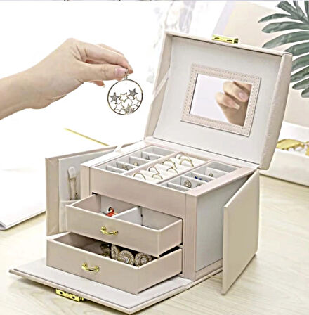 Premium Anahtarlı Kilitlenebilir Mücevher Takı Kutusu Yüzük - Altın - Bilezik - Küpe - Kolye - Mücevher Kutusu