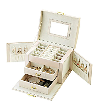 Premium Anahtarlı Kilitlenebilir Mücevher Takı Kutusu Yüzük - Altın - Bilezik - Küpe - Kolye - Mücevher Kutusu