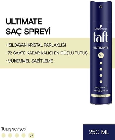 Taft Ultımate Sprey 250 ml 1 Adet Kalıcı Tutuş Saç Spreyi