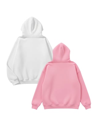 Unisex Beyaz & Pembe 2'li Düz Fırsat Paket 3 İplik Oversize Sweatshirt