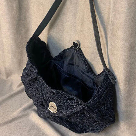 Uretti - Meryem 7194 El Örgüsü Tığ İşi Siyah Kol Çantası