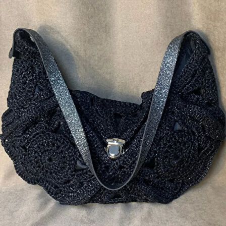 Uretti - Meryem 7194 El Örgüsü Tığ İşi Siyah Kol Çantası