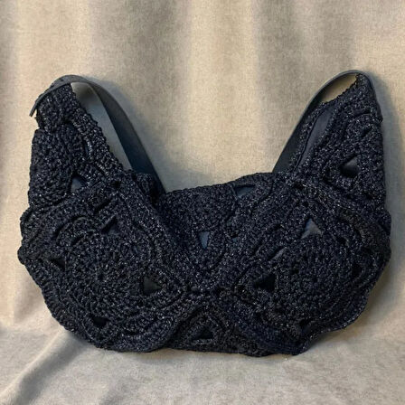 Uretti - Meryem 7194 El Örgüsü Tığ İşi Siyah Kol Çantası