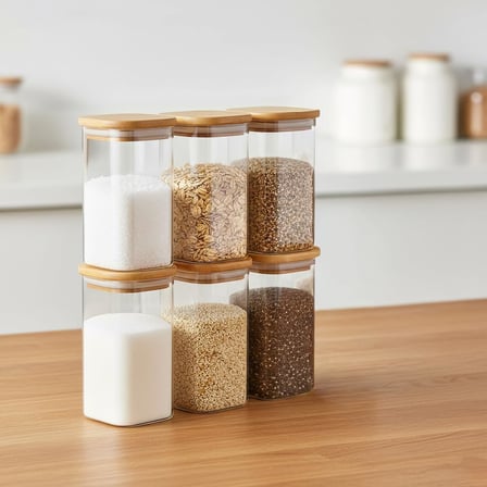 6’lı Bambu Vakum Kapaklı Cam Baharatlık Seti, Hava Almaz Silikon Contalı Lüks Erzak Saklama Kabı, Modern Mutfak Düzenleyici Kavanoz 250ml-300ml-400ml Seçenekli (400ML-6,5CM-120CM 6 ADET)