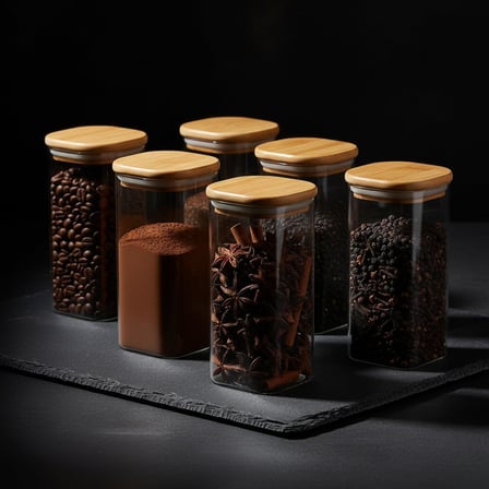 6’lı Bambu Vakum Kapaklı Cam Baharatlık Seti, Hava Almaz Silikon Contalı Lüks Erzak Saklama Kabı, Modern Mutfak Düzenleyici Kavanoz 250ml-300ml-400ml Seçenekli (400ML-6,5CM-120CM 6 ADET)