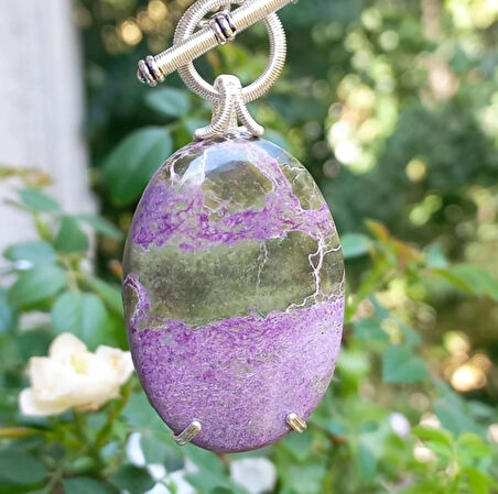 2382 Serpantin Stichtite Ametist Larimar Sedef Hematit el yapımı kolye