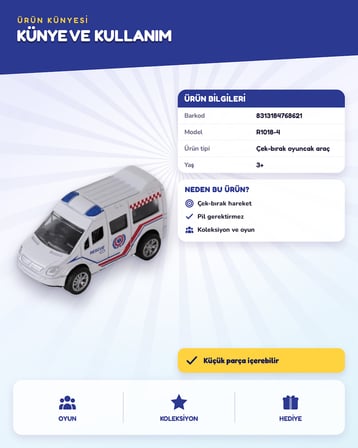 1:50 Çek Bırak Metal Arabalar R1018-4