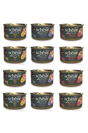 Schesir After Dark Parça Etli 3 Çeşit Karma Kedi Konserve 80 Gr. X 12 Adet