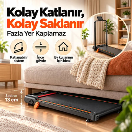 Güçlü Katlanabilir Koşu Bandı Ev Tipi Yürüyüş Fitshow App Bluetoothlu Uzaktan Kumanda Sessiz Motor