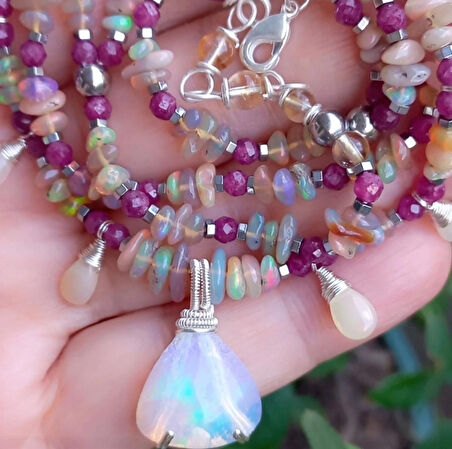 2383 Opal Yakut çift sıralı el yapımı kolye