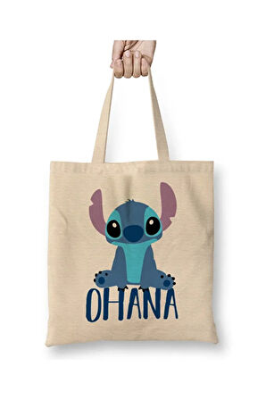 Lilo And Stitch Stitch Ohana Bez Çanta Uzun Saplı Alışveriş Çantası Plaj Çantası