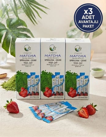 Matcha Spirulina Çehri Yeşil Çay Bromelain İçeren Çilek Aromalı Detox Burner Form Maça Çayı 20'li x3 Kutu Avantajlı Paket