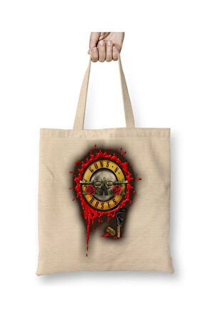 Guns N Roses Bez Çanta Uzun Saplı Alışveriş Çantası Plaj Çantası