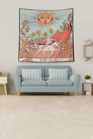 Ontheclouds Bej The Sun Tarot Kartı Leke Tutmaz Kadife Kumaş Duvar Örtüsü Duvar Halısı Tapestry, 70 x 70