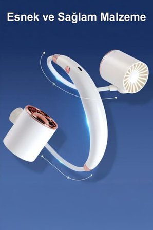 Taşınabilir Usb Şarjlı 3 Kademeli Ergonomik Boyun Fanı Vantilatör Soğutucu ZB135 Beyaz