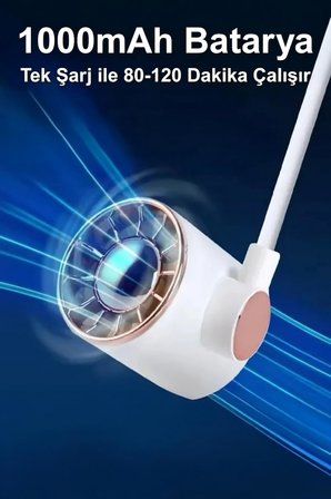 Taşınabilir Usb Şarjlı 3 Kademeli Ergonomik Boyun Fanı Vantilatör Soğutucu ZB135 Beyaz