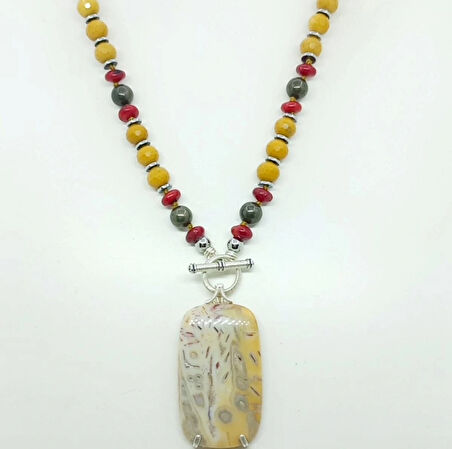 2384 Okyanus Jasper Mokait Jasper Pirit Mercan el yapımı düğümlü kolye