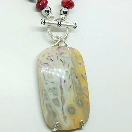 2384 Okyanus Jasper Mokait Jasper Pirit Mercan el yapımı düğümlü kolye