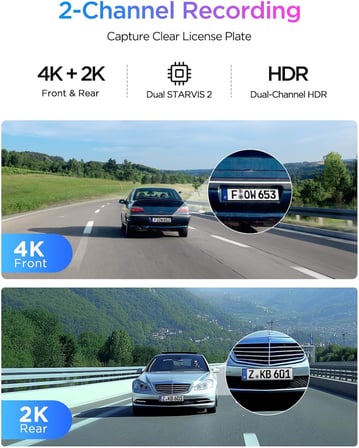 A329S 2 Kameralı Ön+Arka 4K 60FPS+2K Wi-Fi 6 HDR STARVIS 2 Sensör GPS'li SSD Destekli Araç Kamerası