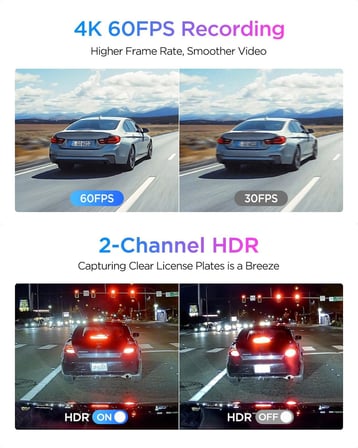 A329S 2 Kameralı Ön+Arka 4K 60FPS+2K Wi-Fi 6 HDR STARVIS 2 Sensör GPS'li SSD Destekli Araç Kamerası