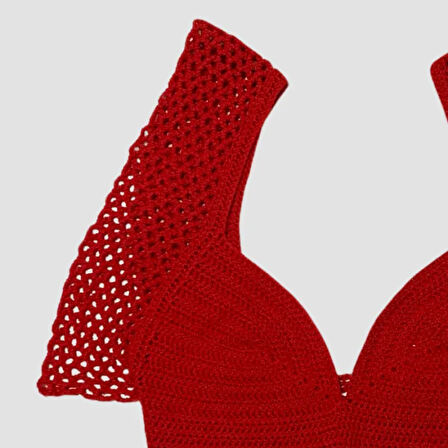 Uretti - ASLI 5776 - El Yapımı Kırmızı Crop Top