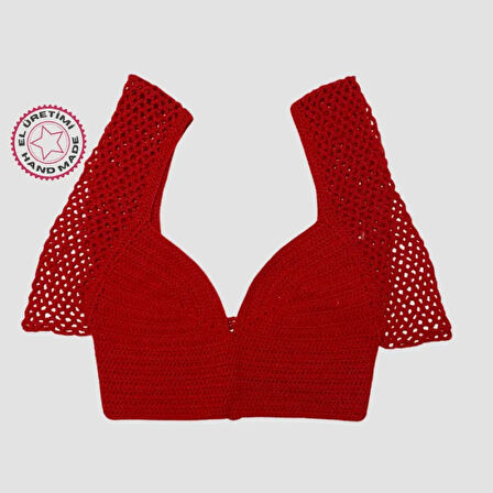 Uretti - ASLI 5776 - El Yapımı Kırmızı Crop Top