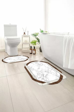 2 li Banyo Paspası, Yumuşak Banyo Halısı, Kaymaz Tabanlı, Yıkanabilir - 60x100 - 50 x60