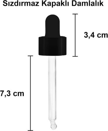 Afracam Amber 50 ml Metal Siyah Sızdırmaz Kapaklı Dropper Damlalık Cam Şişe 30 Adet