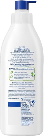 NIVEA Vücut Losyonu Aloe Vera 400 ml, Normal ve Kuru Ciltler için,72 Saat Nemlendirici,Hyaluron,Aloe Vera,Yenileyici Bakım