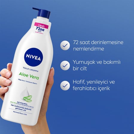 NIVEA Vücut Losyonu Aloe Vera 400 ml, Normal ve Kuru Ciltler için,72 Saat Nemlendirici,Hyaluron,Aloe Vera,Yenileyici Bakım