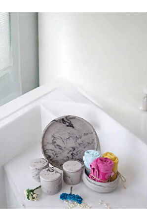 Marble Serisi Antrasit Havluluk Ve Organizerli ,tepsili Beton Banyo Seti
