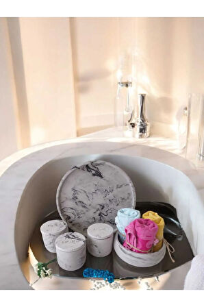 Marble Serisi Antrasit Havluluk Ve Organizerli ,tepsili Beton Banyo Seti