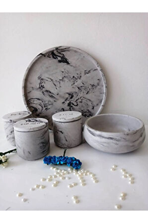Marble Serisi Antrasit Havluluk Ve Organizerli ,tepsili Beton Banyo Seti