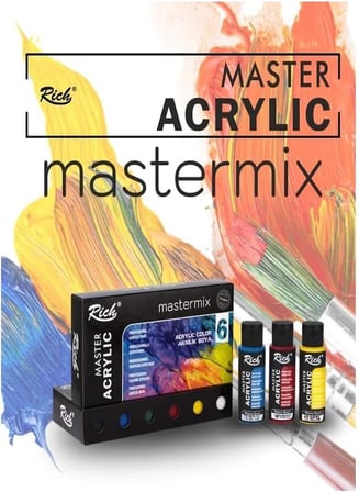 Rich Mastermix Akrilik Boya 12 Renk 60 ml 1 Paket Pastel Renkler Akrilik Boya 12 li Profesyonel Tuval Canvas Boyası