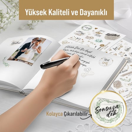 Düğün Sticker Seti, 325 Adet Çıkartma, Misafir, Konuk Defteri veya Fotoğraf Albumü için Sevgi Dolu Vintage Love Temalı, Dekorasyon için Motifli Sözcüklü Düğün Etiketi, 10 Sayfa, A5 Boyut