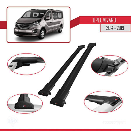 Opel Vivaro B 2014-2019 Arası ile Uyumlu FLY Model Ara Atkı Tavan Barı Siyah 2 Adet