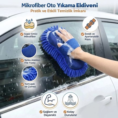 Roichil® Mikrofiber Oto Yıkama Eldiveni – Kalın Süngerli Araç Temizleme Bezi, Araba Yıkama Eldiveni