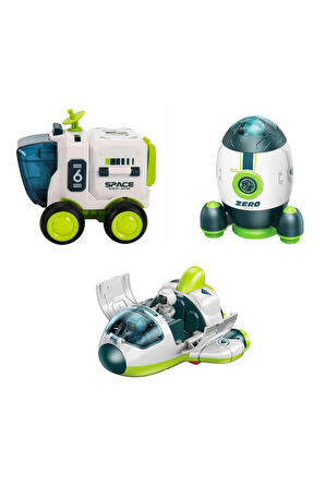 Uzay Seti Astronotlu Uzay Arabası Uzay Roketi Uzay Mekiği 3 lü Uzay İstasyonu Oyuncak Seti 11 Cm