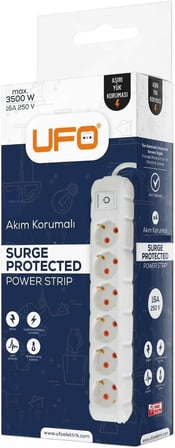 6lı 5 metre Akım Korumalı Priz Kablolu Grup Priz, Max 3500W 16 Amper Aşırı Yük Koruması 6lı Uzatma Kablosu Çoklu Priz Siyah Renk