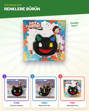 Yüz Boyası 1 Kalemli 6 Renkli Kedi Şekilli 2591