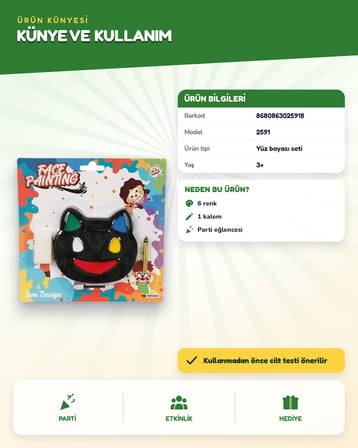 Yüz Boyası 1 Kalemli 6 Renkli Kedi Şekilli 2591