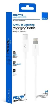 ACL ACK-52 PD 27W Type-C – Lightning Hızlı Şarj ve Data Kablosu 1 m