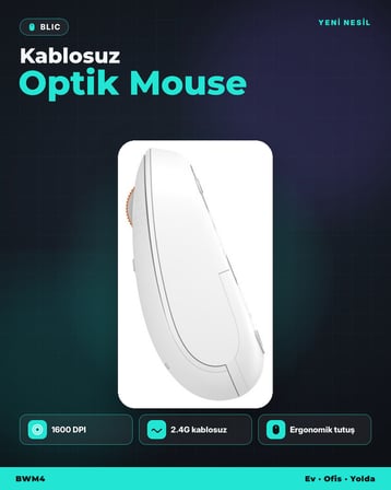 Blic BWM4 2.4G Kablosuz Optik Mouse 1600 DPI Beyaz