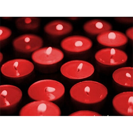 Tealight Mum - Kırmızı Küçük Yuvarlak Yılbaşı Yer Ve Masa Mumu 50 Adet 4 Saat Yanar