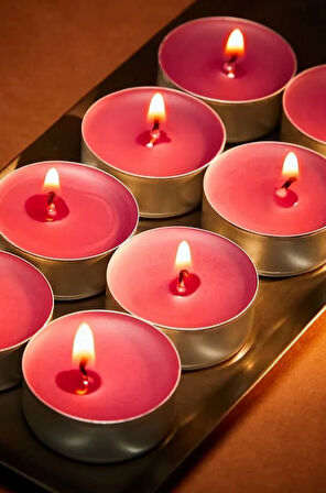 Tealight Mum - Kırmızı Küçük Yuvarlak Yılbaşı Yer Ve Masa Mumu 50 Adet 4 Saat Yanar