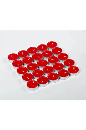 Tealight Mum - Kırmızı Küçük Yuvarlak Yılbaşı Yer Ve Masa Mumu 50 Adet 4 Saat Yanar