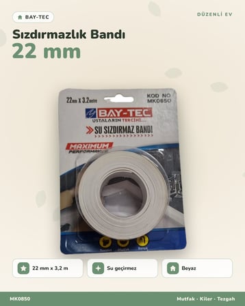 Bay-Tec MK0850 Su Sızdırmaz Bant 22 mm x 3,2 m Beyaz